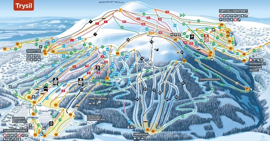 Trysil piste overzicht - Wintersport in Trysil, grootste skigebied van Noorwegen - Reislegende.nl
