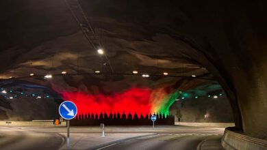 Eysturoyartunnel tunnel met rotonde op Faeroer eilanden - Reislegende.nl