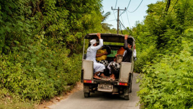 Vervoer Nusa Lembongan mini truck taxi Bali Reislegende