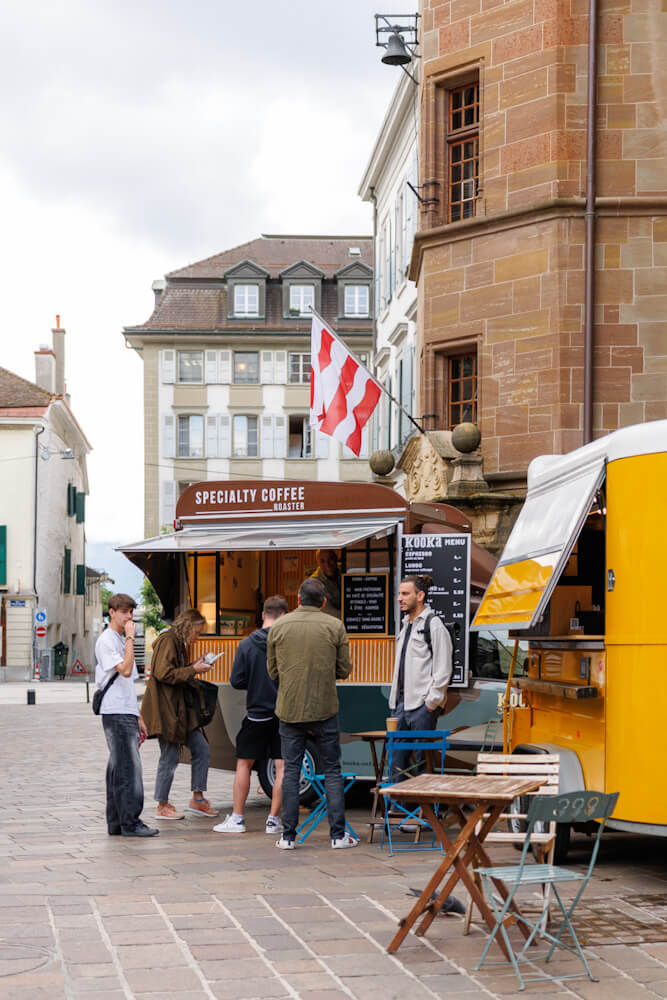 Markt in Morges Vaud Zwitserland Reislegende